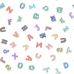 Vector seamless pattern of hand-drawn children's alphabet. 3D doodle letters. ABC font background illustration for kids.