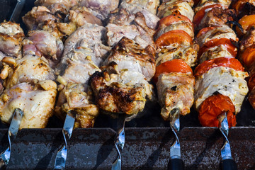 Meat of pork, made as a shish kebab on a picnic in the open air