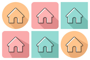 Outlined icon of  home  with parallel and not parallel  long shadows