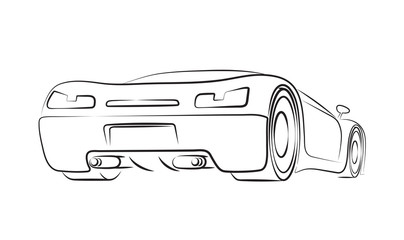 Sports car rear. Line art vector.