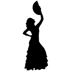 Fototapeta na wymiar One black silhouette of female flamenco dancer