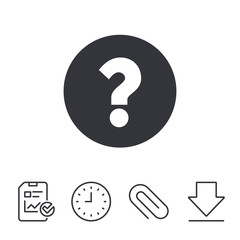 Question mark sign icon. Help symbol. FAQ sign. Report, Time and Download line signs. Paper Clip linear icon. Vector