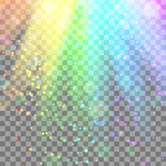 Colorful glowing light. Rainbow rays. Rainbow vector. Glaring effect with transparency. Graphic element for documents, templates, posters, flyers. Vector illustration