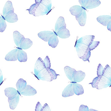 Watercolor butterfly seamless pattern hand drawn