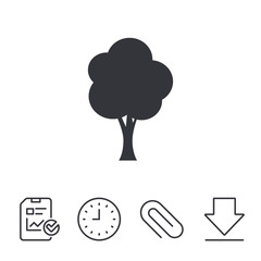 Tree sign icon. Forest symbol. Report, Time and Download line signs. Paper Clip linear icon. Vector