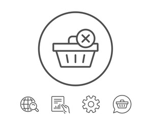 Remove Shopping cart line icon. Online buying sign. Supermarket basket symbol. Hold Report, Service and Global search line signs. Shopping cart icon. Editable stroke. Vector