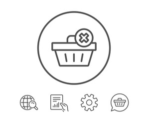 Remove Shopping cart line icon. Online buying sign. Supermarket basket symbol. Hold Report, Service and Global search line signs. Shopping cart icon. Editable stroke. Vector