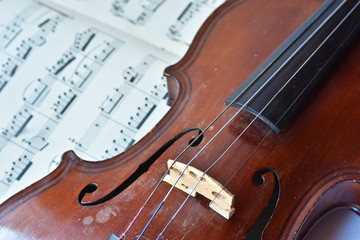 Fototapeta na wymiar German ancient violin and notes.