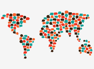 World map made of colorful speech bubbles