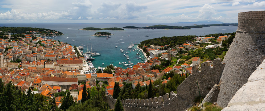 Panorama of Hvar Town & Paklinski Islands seen from Hvar's Citadel, Croatia