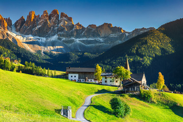 Stunning summer landscape with Santa Maddalena village, Dolomites, Italy, Europe - obrazy, fototapety, plakaty