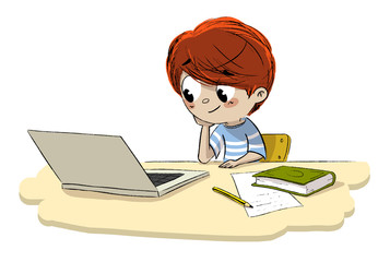 Niño con un odenador navegando por internet
