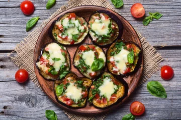 Tuinposter Mini pizza with eggplant © olgasun