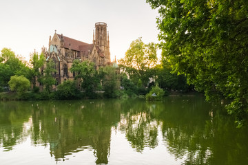 Stuttgart Feuersee Johanesskirche Pond Landscape Germany Europe Architecture Destination