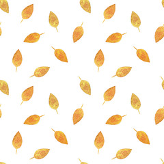 Obraz premium Seamless pattern with pearl golden leaves on white background
