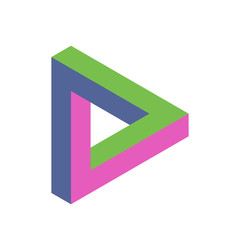 Penrose triangle icon in three colors. Geometric 3D object optical illusion. Vector illustration.