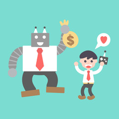 Businessman And Robot Happy Money, Vector Illustration. Flat Design Elements.