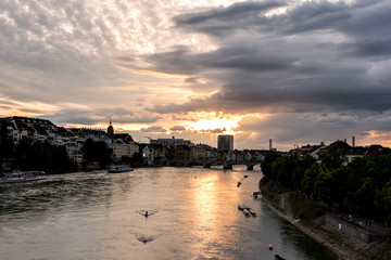 Obraz premium view at the River Rhein at Basel by sunset 