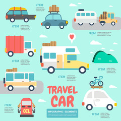 Travel Car Infographics - Flat Design Elements. Vector Illustration.