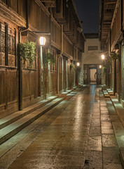 Narrow street in the old town of Wuzhen, China at night