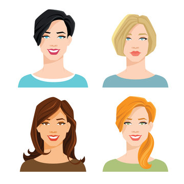 vector illustration of woman's face with different hair color on white background