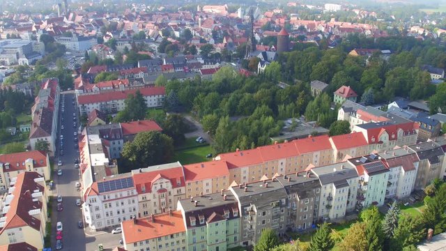 Drone view over the city centre of Freiberg, Saxony, Germany