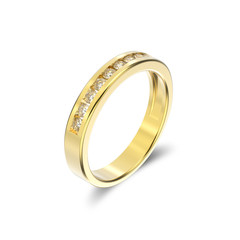 3D illustration yellow gold ring with diamonds with shadow