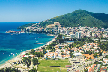 Budva city in Montenegro. Top view landscape from the mountain.