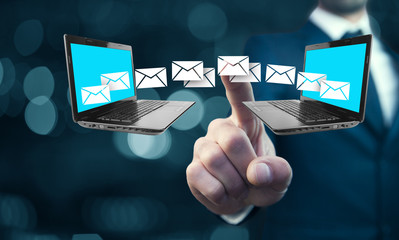 Man hand notebooks and correspondence in screen