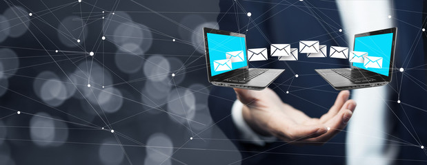 Man hand notebooks and correspondence in screen