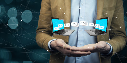 Man hand notebooks and correspondence in screen