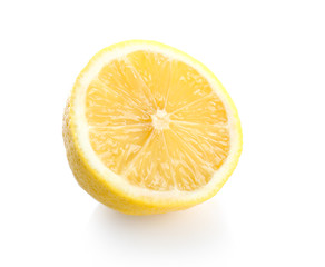 Half of fresh ripe lemon on white background