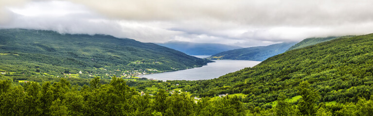 Panoramic View of a marina in Tromso, North Norway.