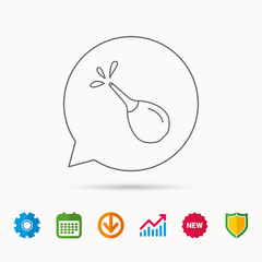 Medical clyster icon. Enema with water drops sign. Calendar, Graph chart and Cogwheel signs. Download and Shield web icons. Vector