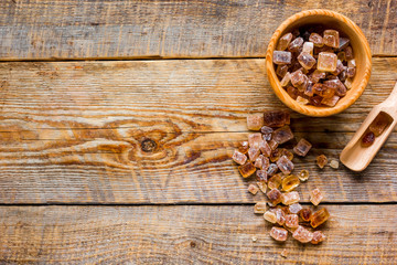 white and brown sugar for cooking sweets on kitchen wooden table top view mock-up