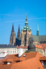 Obraz premium View of St. Vitus Cathedral of sunny day closeup, Prague, Czech republic