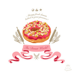 Logo with colorful donut image. Suitable for cafe, donut store or shop, bakery, donut making equipment. Vector Illustration