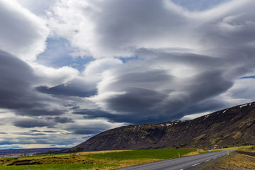 Fototapeta na wymiar Dramatic cloudscape near Laugarvatn village, Iceland