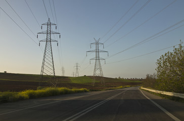 Power lines in fields