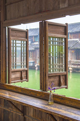 Traditional wooden houses and street in the old town of Wuzhen, China