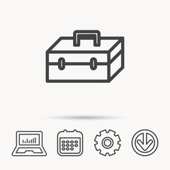 Toolbox icon. Repair instruments sign. Notebook, Calendar and Cogwheel signs. Download arrow web icon. Vector