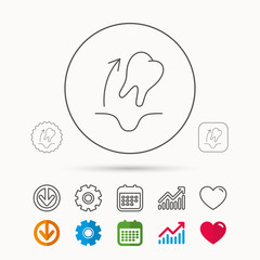 Obraz premium Tooth extraction icon. Dental paradontosis sign. Calendar, Graph chart and Cogwheel signs. Download and Heart love linear web icons. Vector