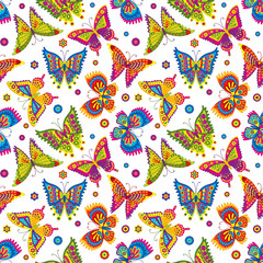 Vector Seamless Pattern with Colorful Butterflies and Flowers. Butterflies seamless pattern. 