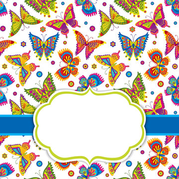 Vector Card Template with Butterflies.  Butterflies Vector illustration. 
