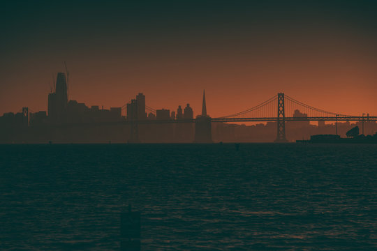 Silhouette of San Francisco Skyline from Middle Harbor Shoreline Park in Oakland