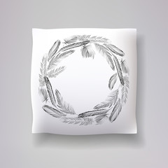Realistic 3d throw pillow models with lettering print. Apartment interior design elements. Vector cushions collection.