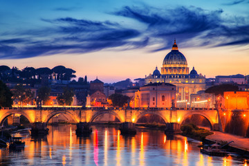 Fototapeta premium View to bridge and Vatican City at sunset. Rome, Italy