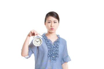 日本人女性 白背景 怒る 時計
