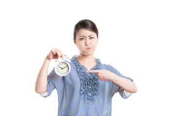 日本人女性 白背景 怒る 時計