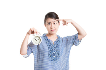 日本人女性 白背景 怒る 時計